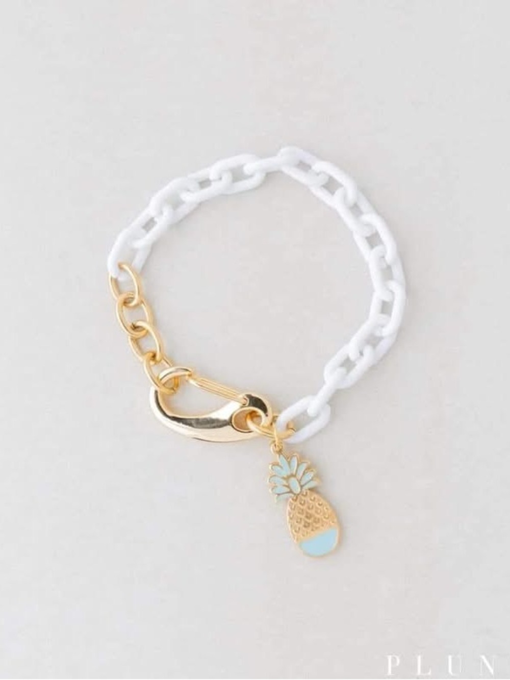 Plunder Karissa Gold Pineapple Charm Bracelet with Acrylic White Link Chain